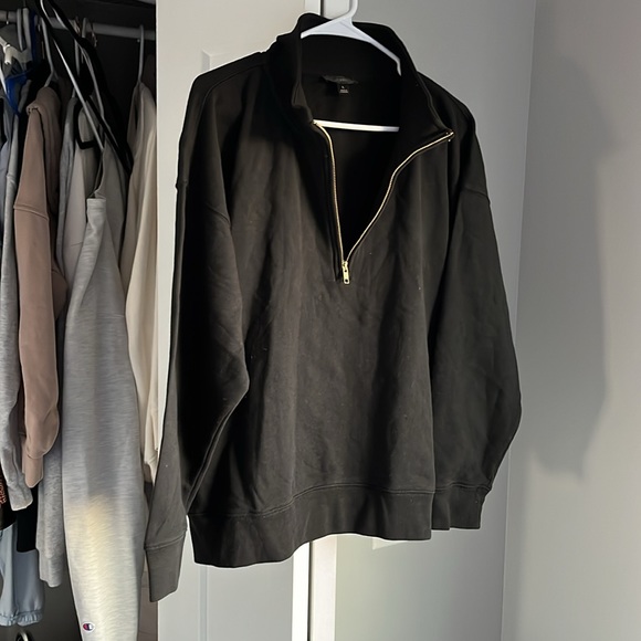 J. Crew 1/4 Zip Oversized Black Boyfriend Pullover, NWOT - Picture 2 of 5